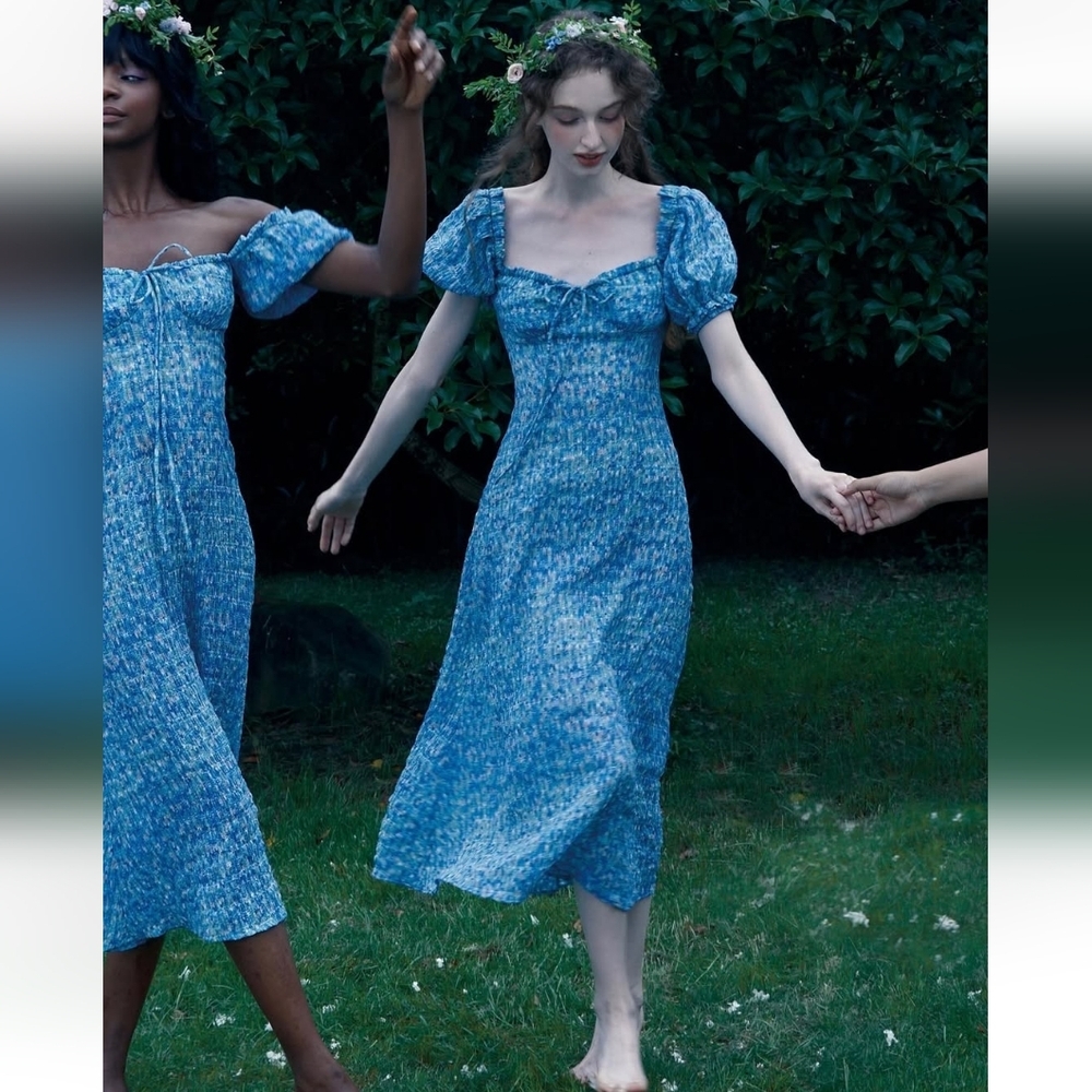 Lacemade Collective Peacock Forest Blue Maxi Dress Medium New